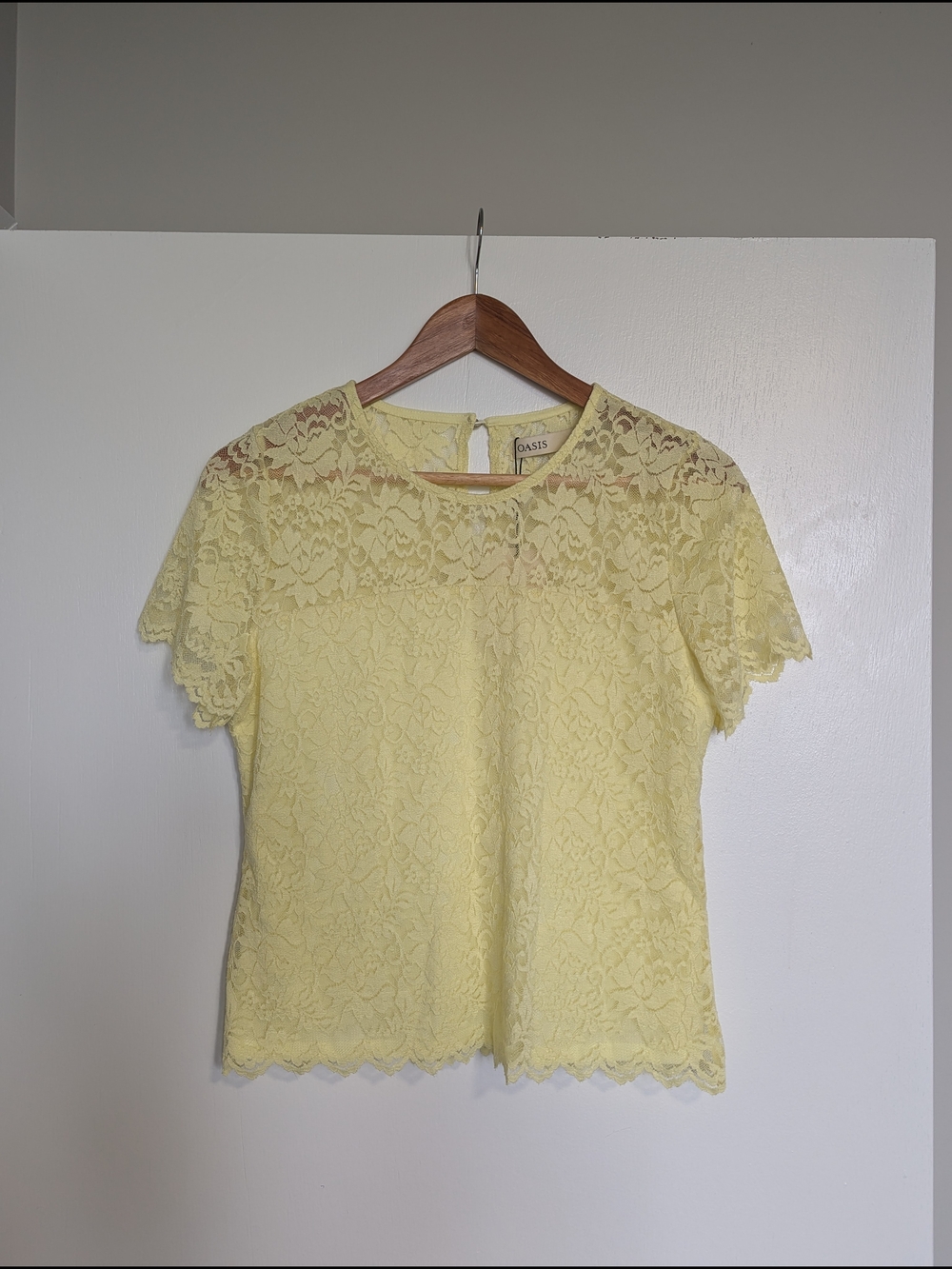 NWT Oasis Yellow Floral Lace Short Sleeve Top - Size Large
